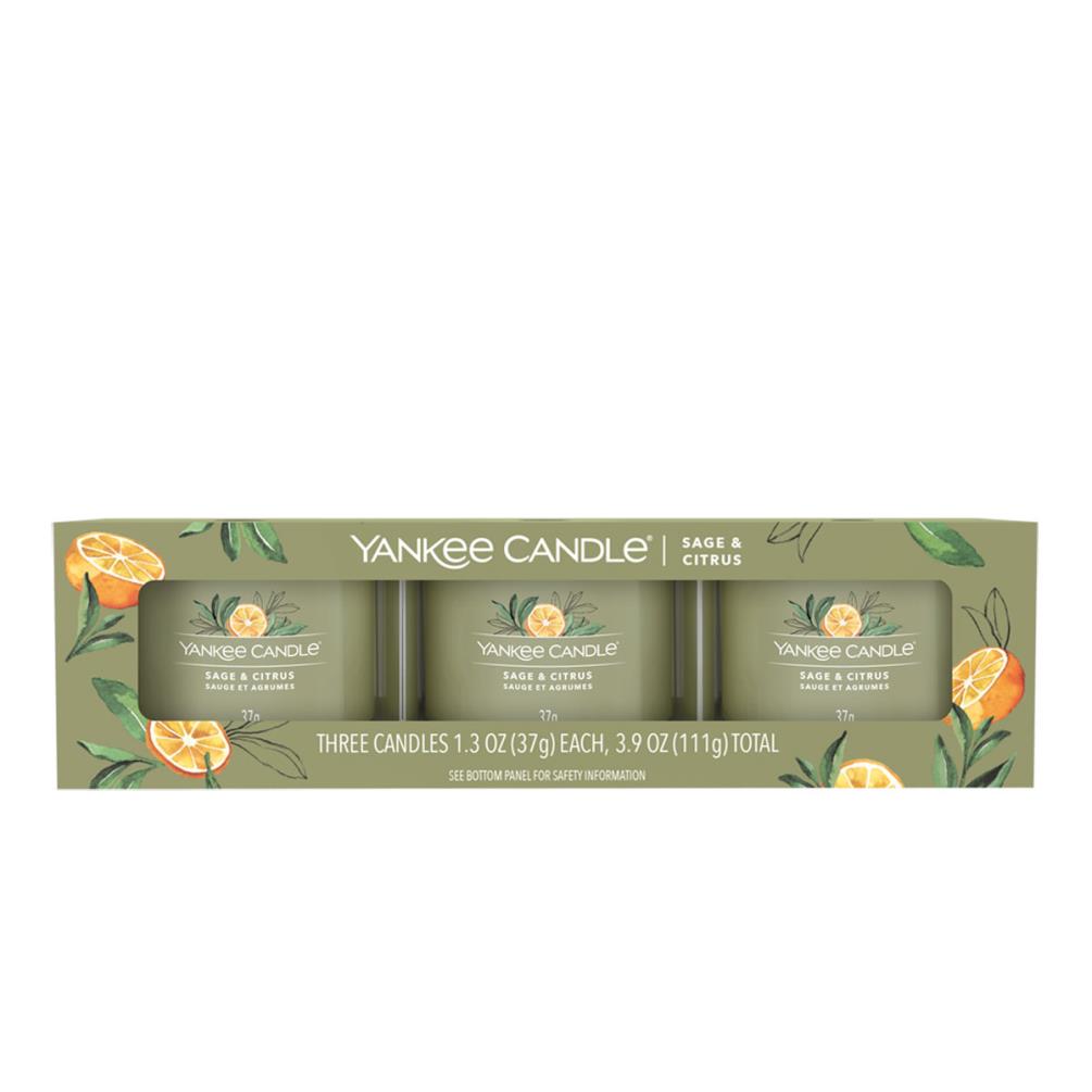 Yankee Candle Sage & Citrus 3 Filled Votive Candle Gift Set £6.99